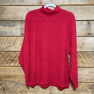 Vintage Forenza Sweater Womens Red Roll Mock Neck Cable Knit Pullover 80s *READ*